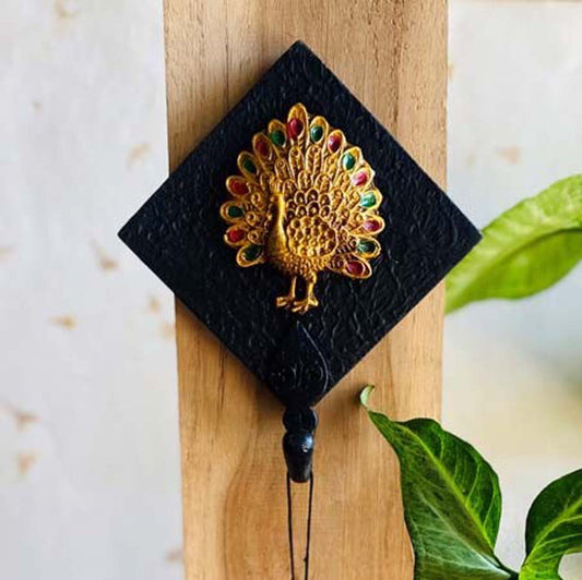 Single Peacock Key Hook Black