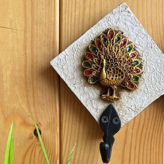 Single Peacock Key Hook White