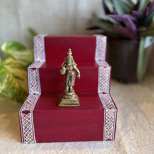 Puja Padi 3Steps Step Size 2"X2" Maroon - Small. Suitable To Keep Small Brass Idols