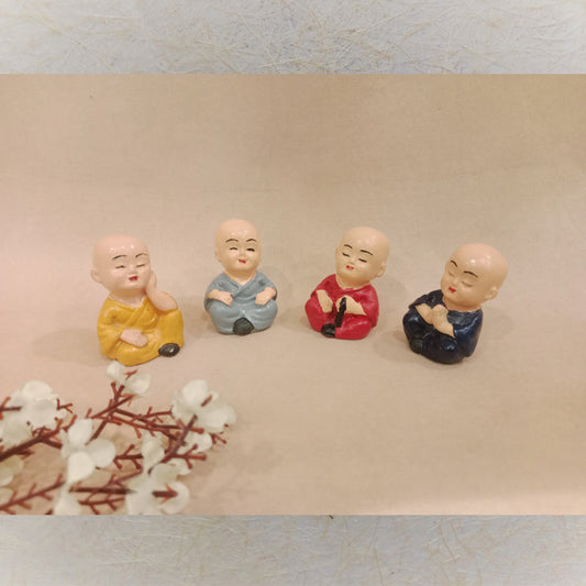 Adorable Mini Monk Figurines - Set Of 4 Hand-Painted Decorative Statues