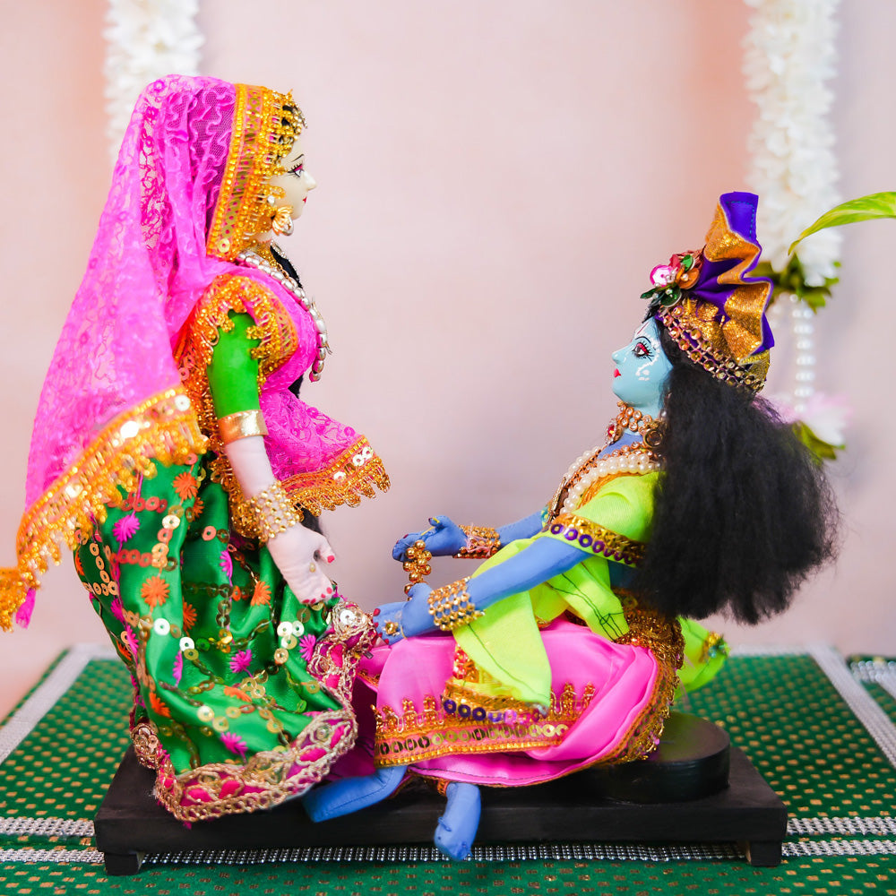 Exquisite Radha Krishna Doll Set - Krishna Putting Anklet On Radha