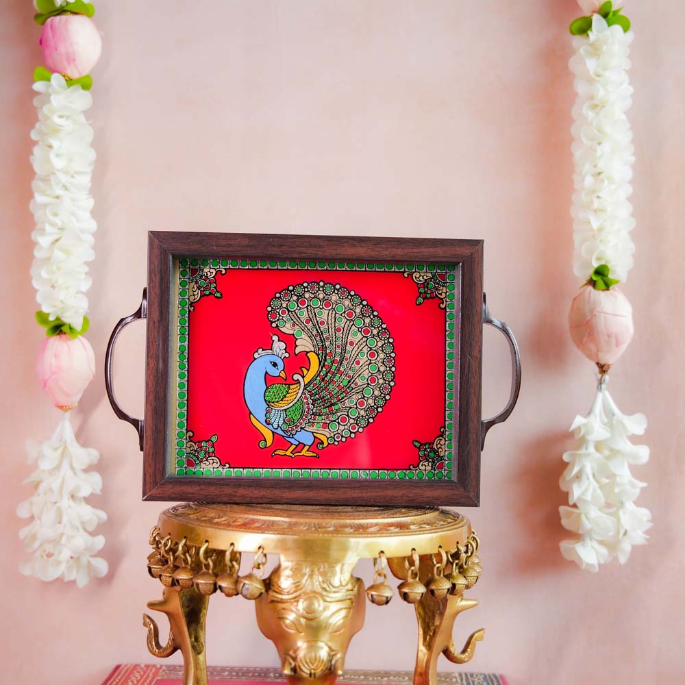 Indian Peacock Tray - Red