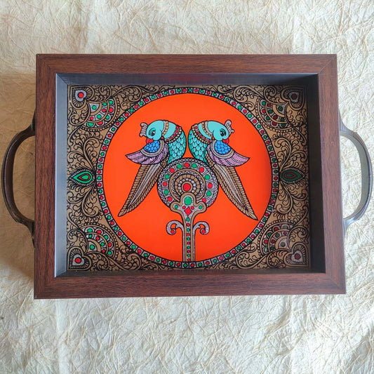 Twin Parrots Tray - Orange