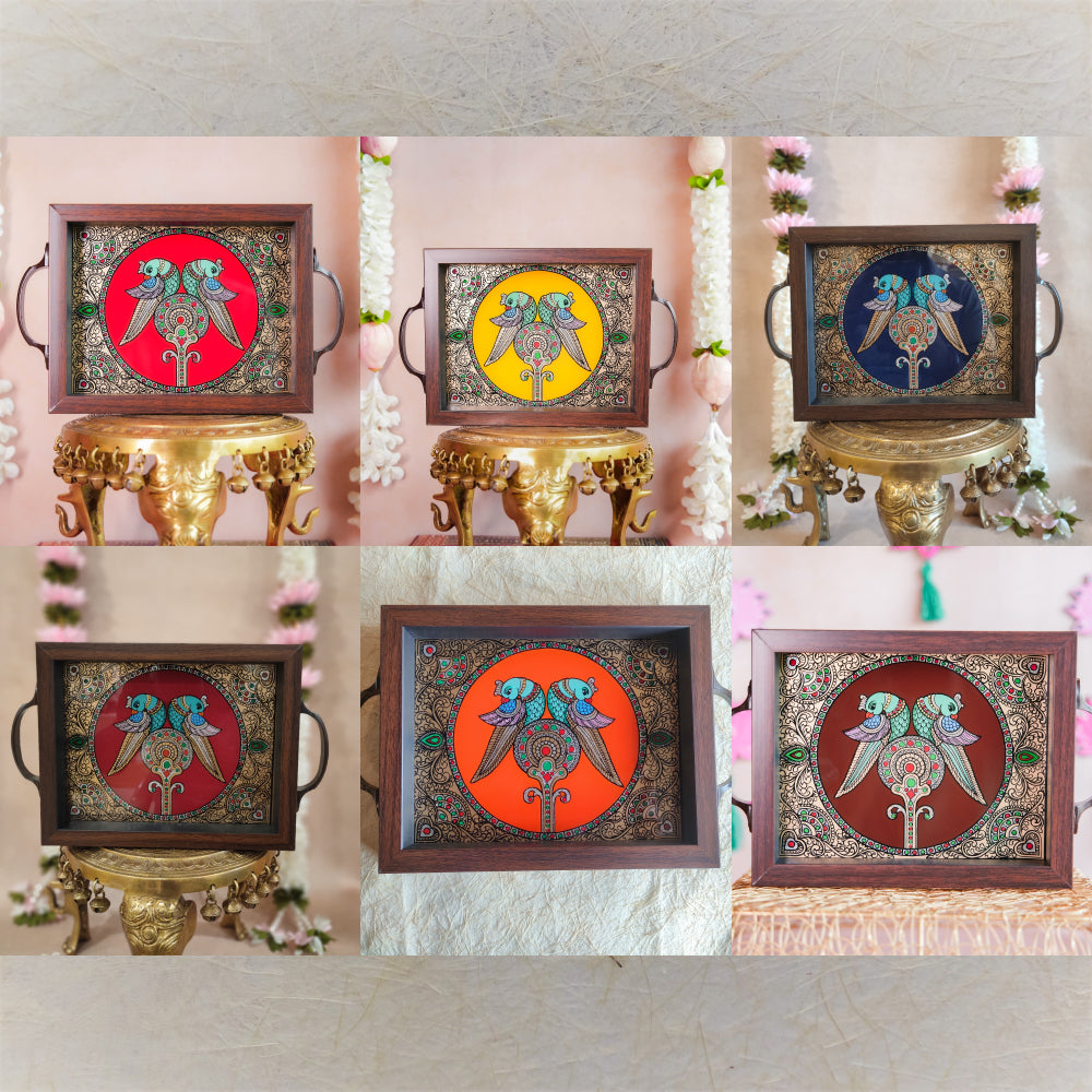Twin Parrot Tray Handcrafted Decorative Tray With Vibrant Parrot Motif