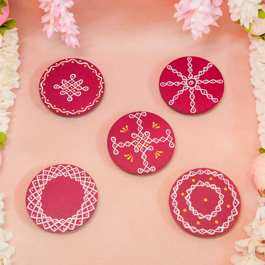 Round Kolam Manai Maroon 4" Set Of 2