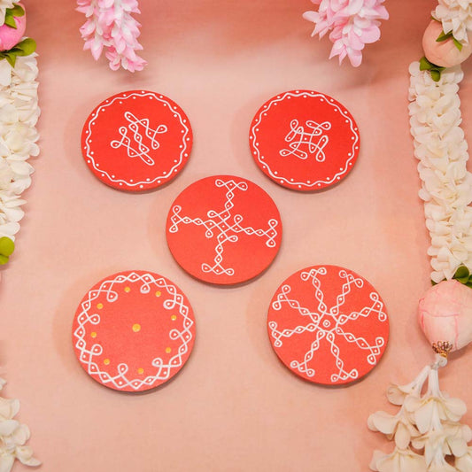 Round Kolammanai Orange 4" Set Of 2