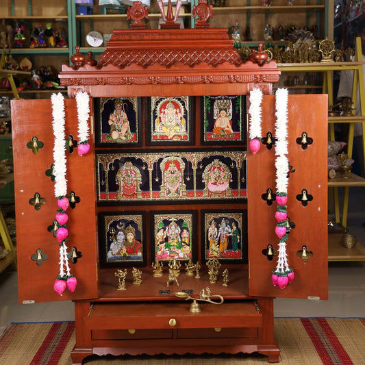 Puja Mandapam In Teakwood With Dark Teakwood Finish