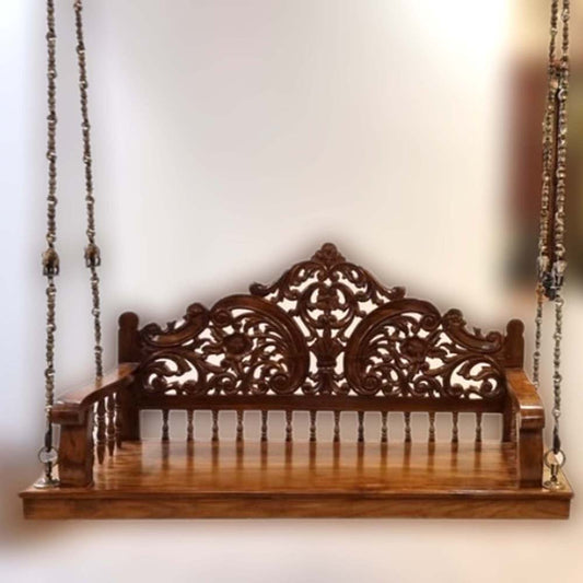 Lavanya - Teakwood Backrest With Elaborate Carvings .Rosewood Finish . Brass Chain With Animal Links