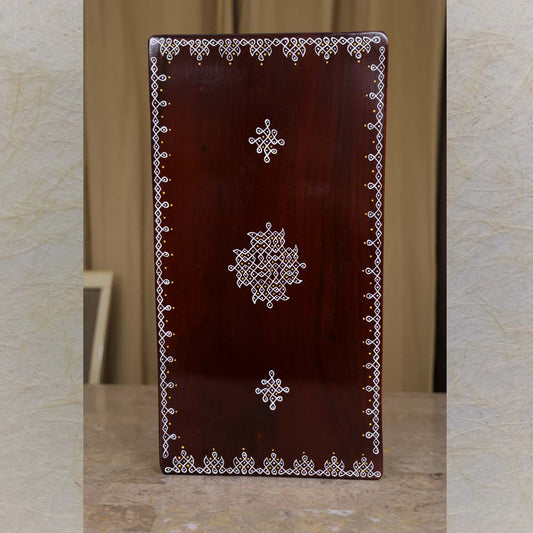 Wooden Pooja Manai With Minimal White Kolam Design Handcrafted