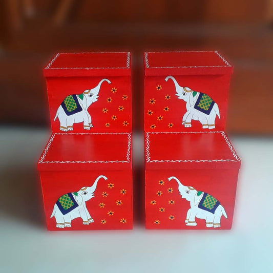 Vilakku Padi 2 Steps Step Size 5"X5" Painted Elephant . Set Of 2 . Sutiable To Keep Lamps /Diyas And Idols