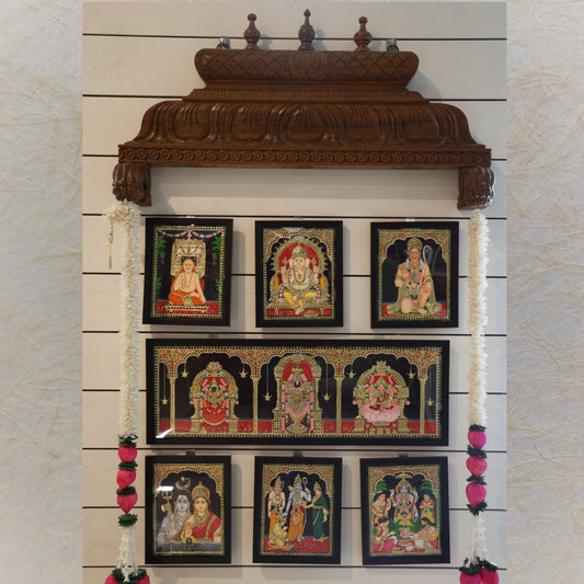 Carved Gopuram In Vaagi Wood With A Teakwood Finish, Height Of 24 Inches.