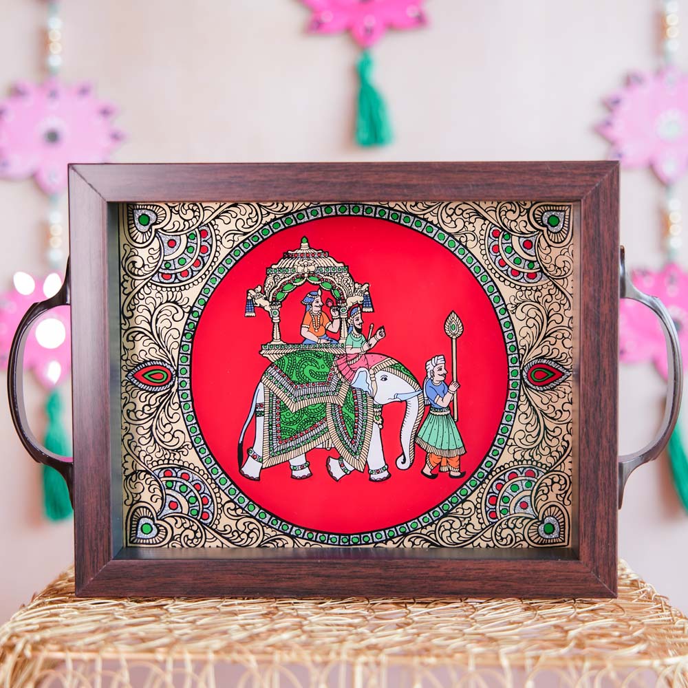 Indian Elephant Tray Red