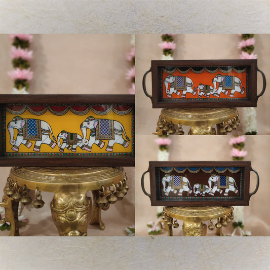 Elephant Trays Handcrafted Traditional Tray With Majestic Elephant Parade Motif