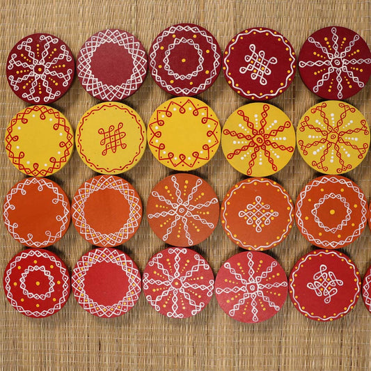 Round Kolam Manai Assorted Colours And Design 4" Set Of 2