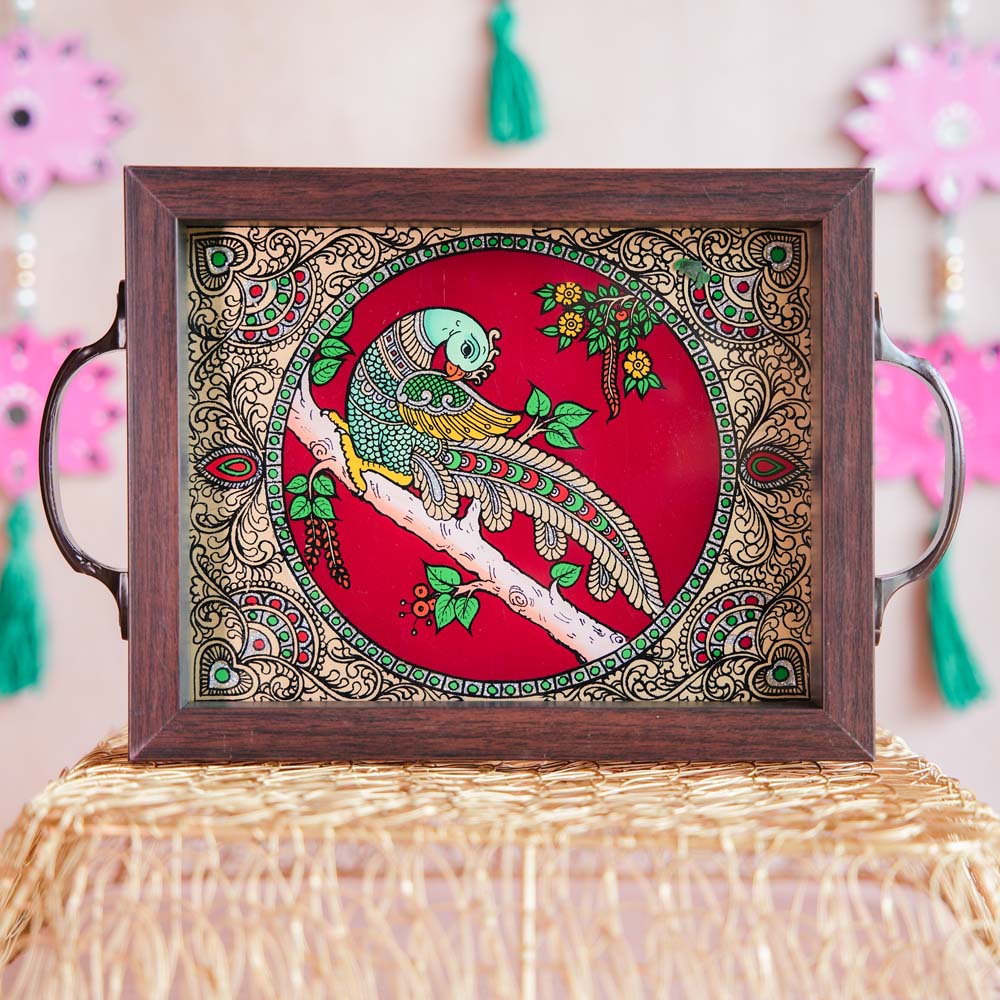 Parrot On Tree Tray Marron