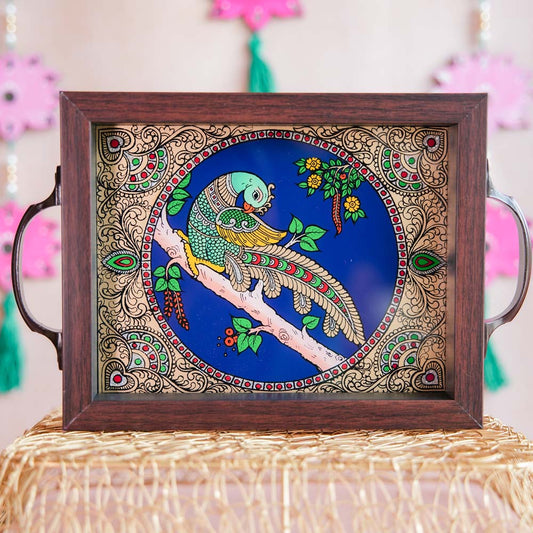 Parrot On Tree Tray Blue