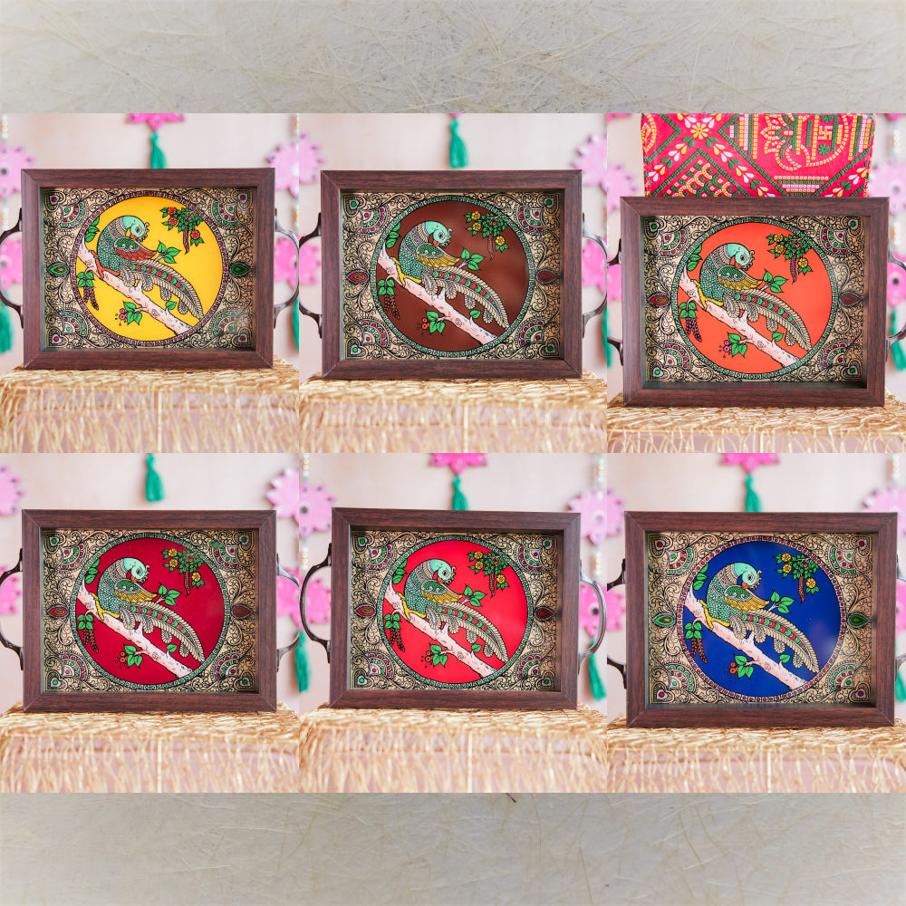 Parrot On Tree Tray Handcrafted Decorative Tray With Vibrant Parrot And Nature Motif