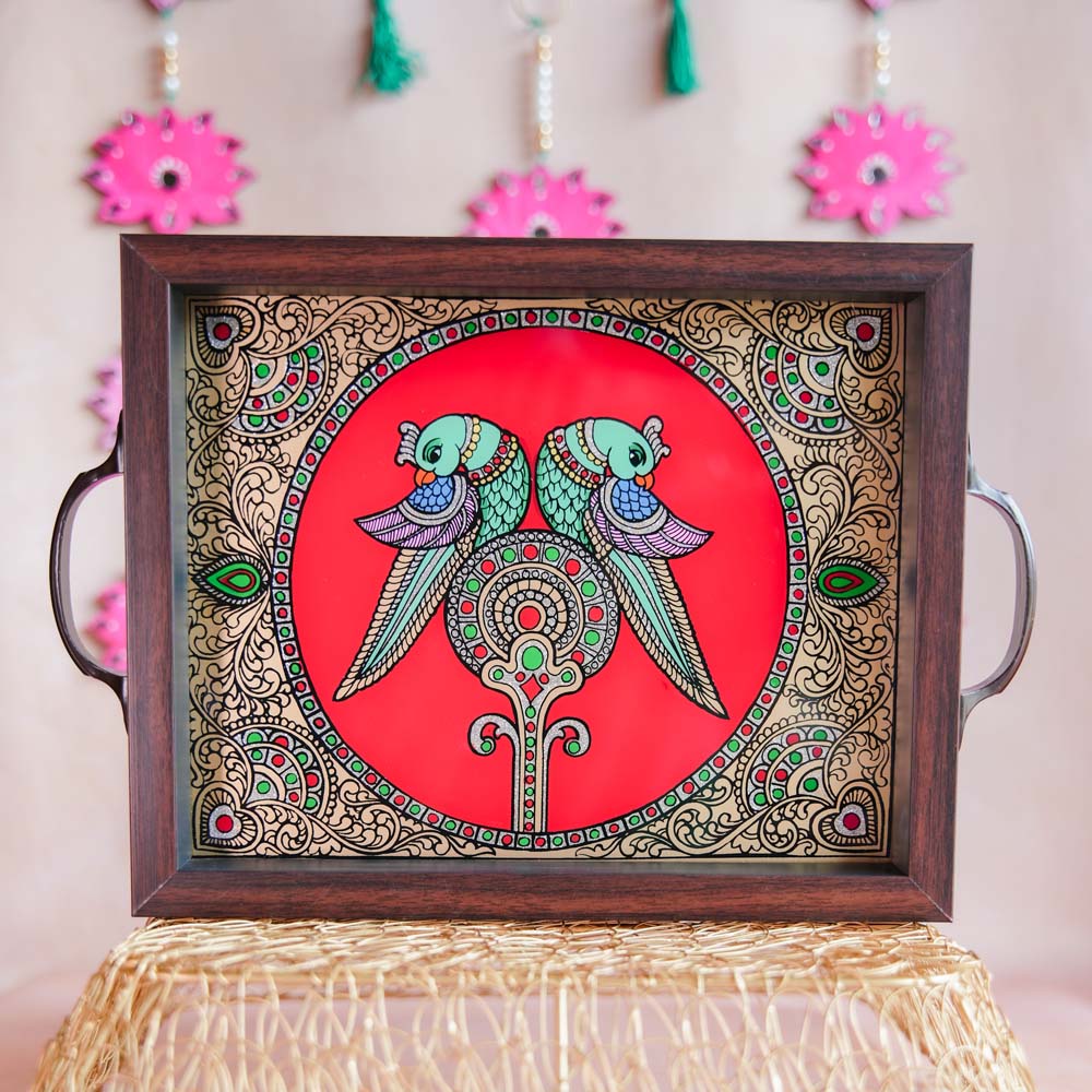 Twin Parrot Tray Red