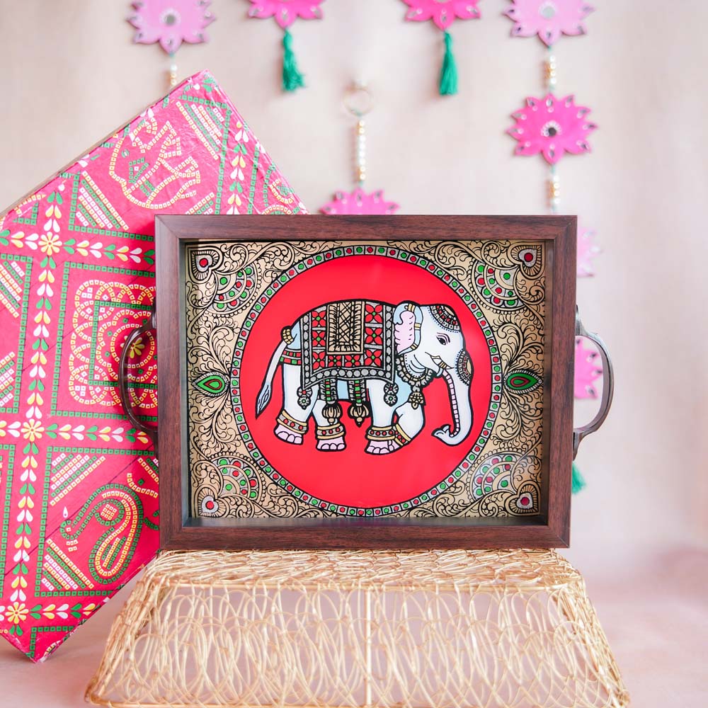 Indian Elephant Tray Red