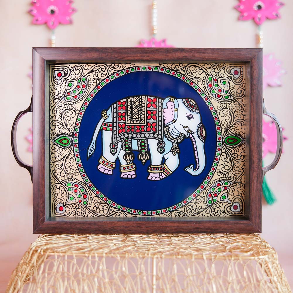 Indian Elephant Tray Blue