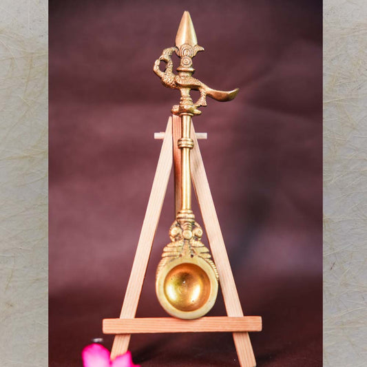 Handcrafted Brass Peacock Design Oil Spoon (Panchapatra Spoon)