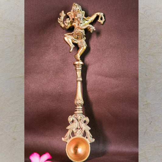 Handcrafted Brass Dancing Ganesha Panchapatra Spoon