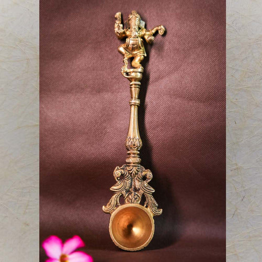  Handcrafted Small Ganesha Brass Spoon For Rituals