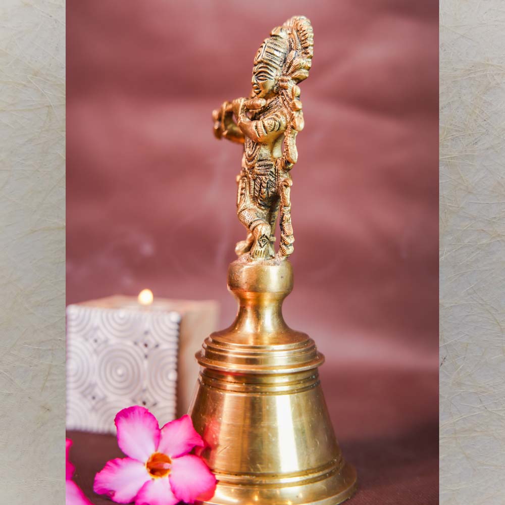Handcrafted Brass Krishna Bell - Traditional Indian Ritual & Decor Piece