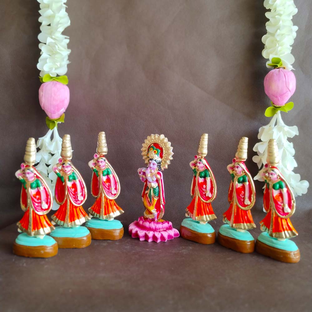 Krishna With Gopikas Navaratri Clay Golu Doll