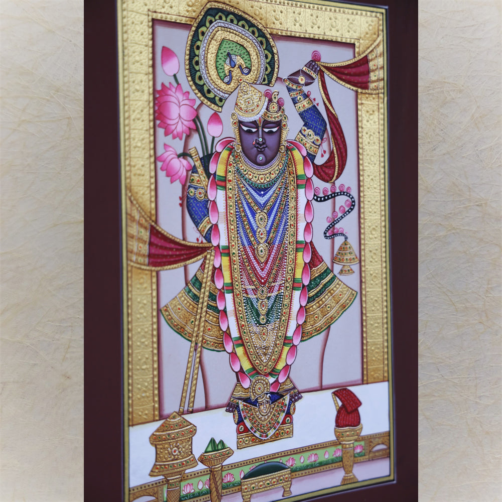 Shrinathji Of Nathdwara : Golden Grandeur Pichwai Painting.Painting Only.With Frame