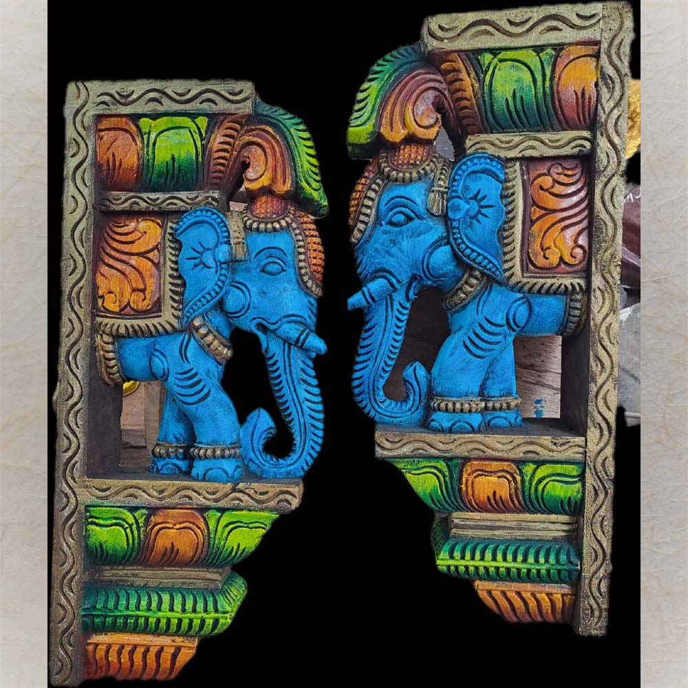 Colorful Handcrafted Elephant Wall Brackets Set Of 2