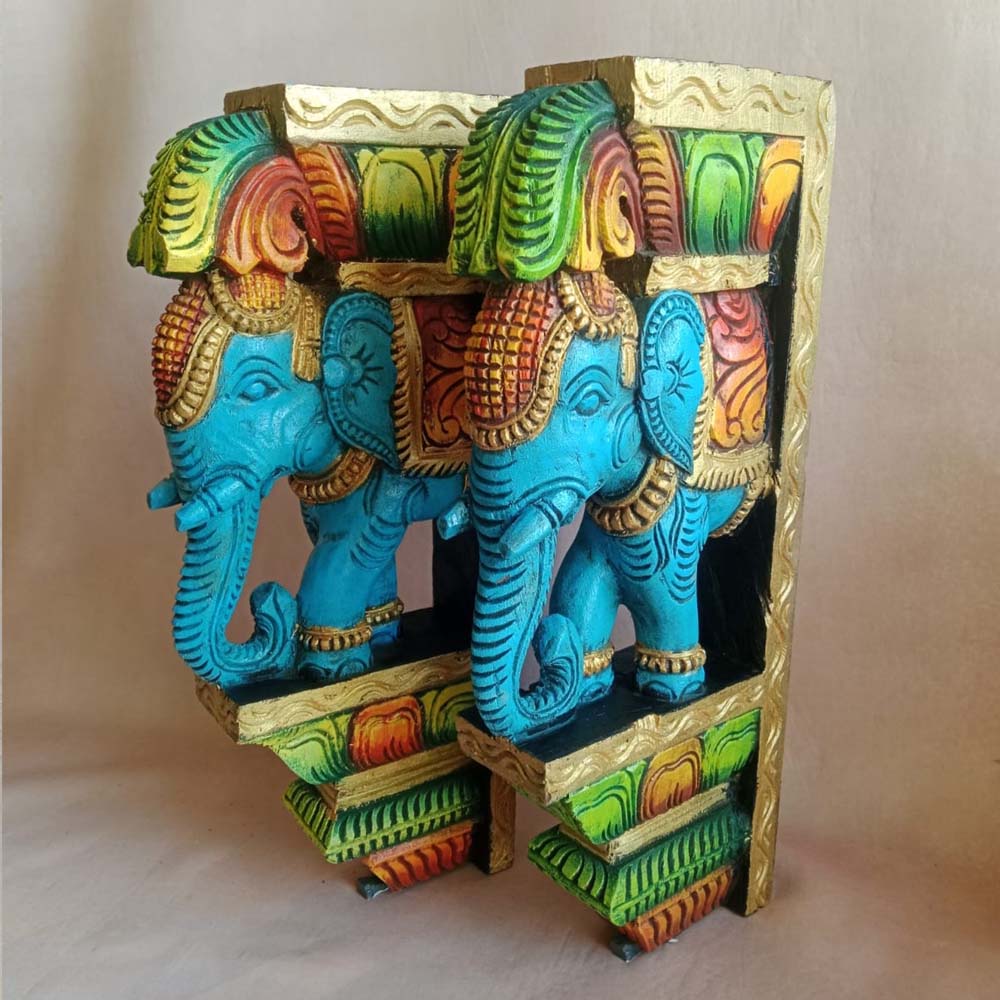 Colorful Handcrafted Elephant Wall Brackets Set Of 2