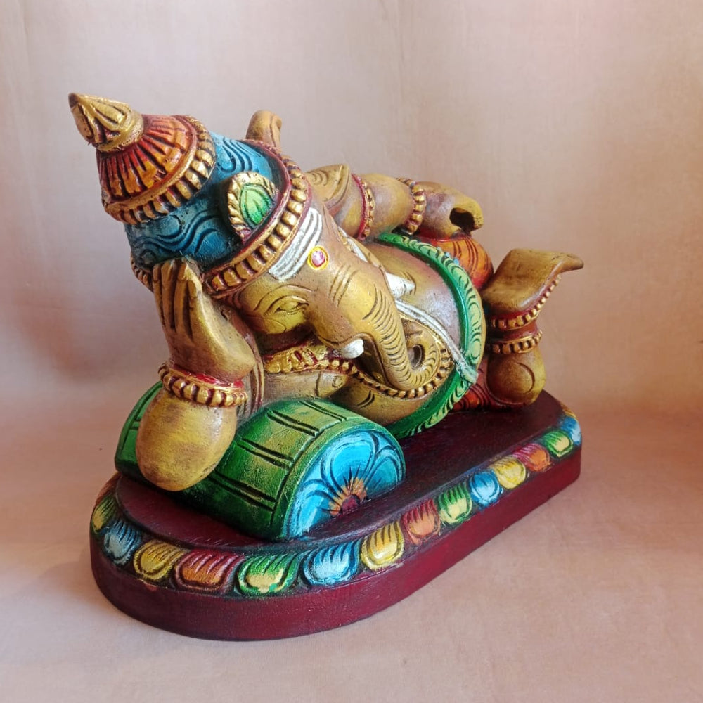 Sleeping Lord Ganesha Statue Handcrafted Wooden