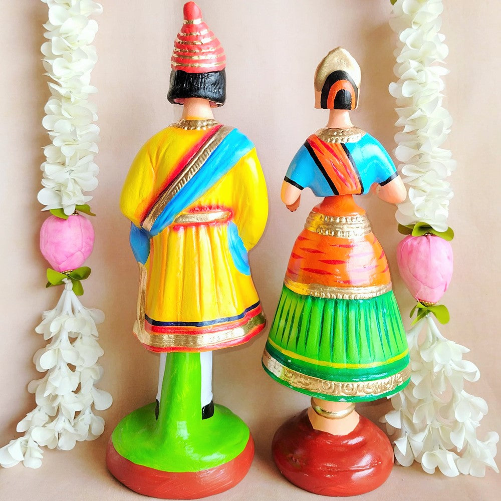 Handcrafted Raja Rani Green Doll Set - Traditional Indian Royal Couple Figurines For Home And Temple Decor