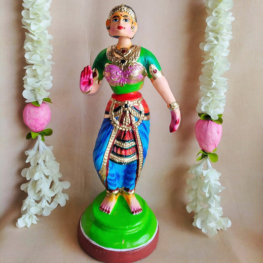 Handcrafted Bharatanatyam Standing Doll - Traditional Indian Dance Figurine For Home And Temple Decor