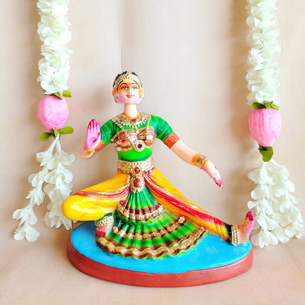 Handcrafted Bharatanatyam Sitting Doll - Traditional Indian Dance Figurine For Home And Temple Decor