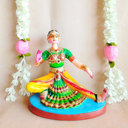 Handcrafted Bharatanatyam Sitting Doll - Traditional Indian Dance Figurine For Home And Temple Decor