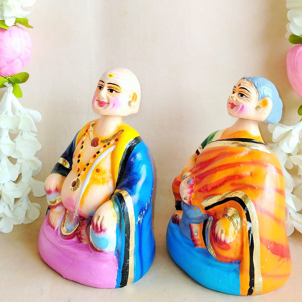 Handcrafted Thatha Paati Small Figurines - Traditional Indian Elderly Couple For Home And Temple Decor