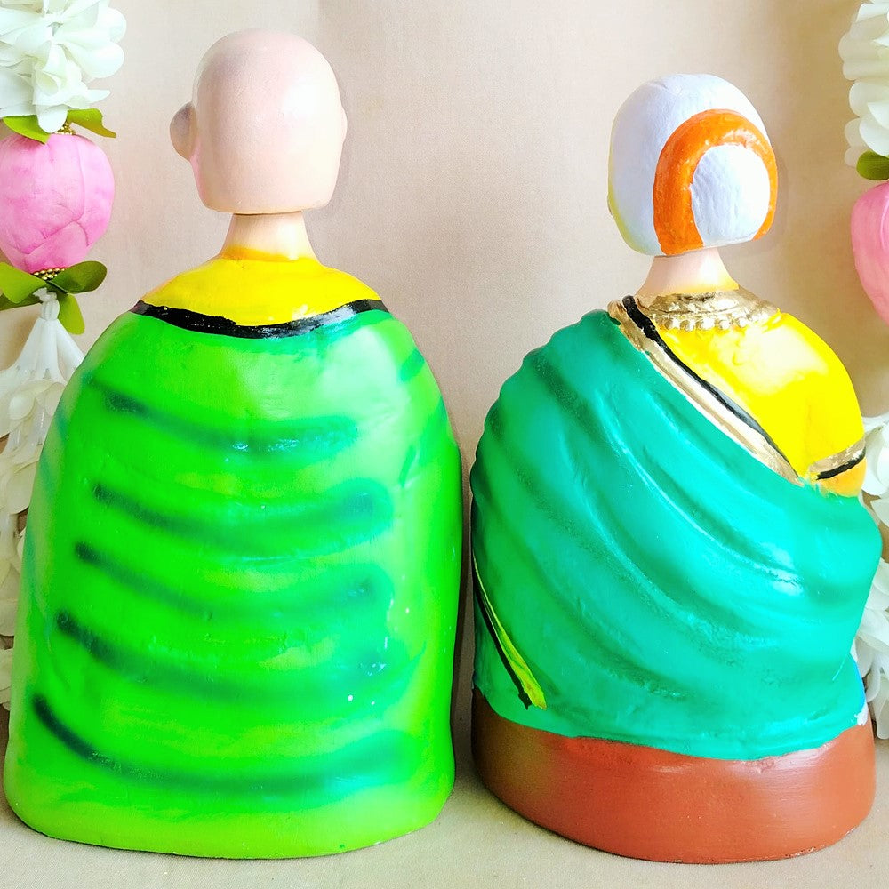 Handcrafted Thatha Paati Big Figurines - Traditional Indian Elderly Couple For Home And Temple Decor