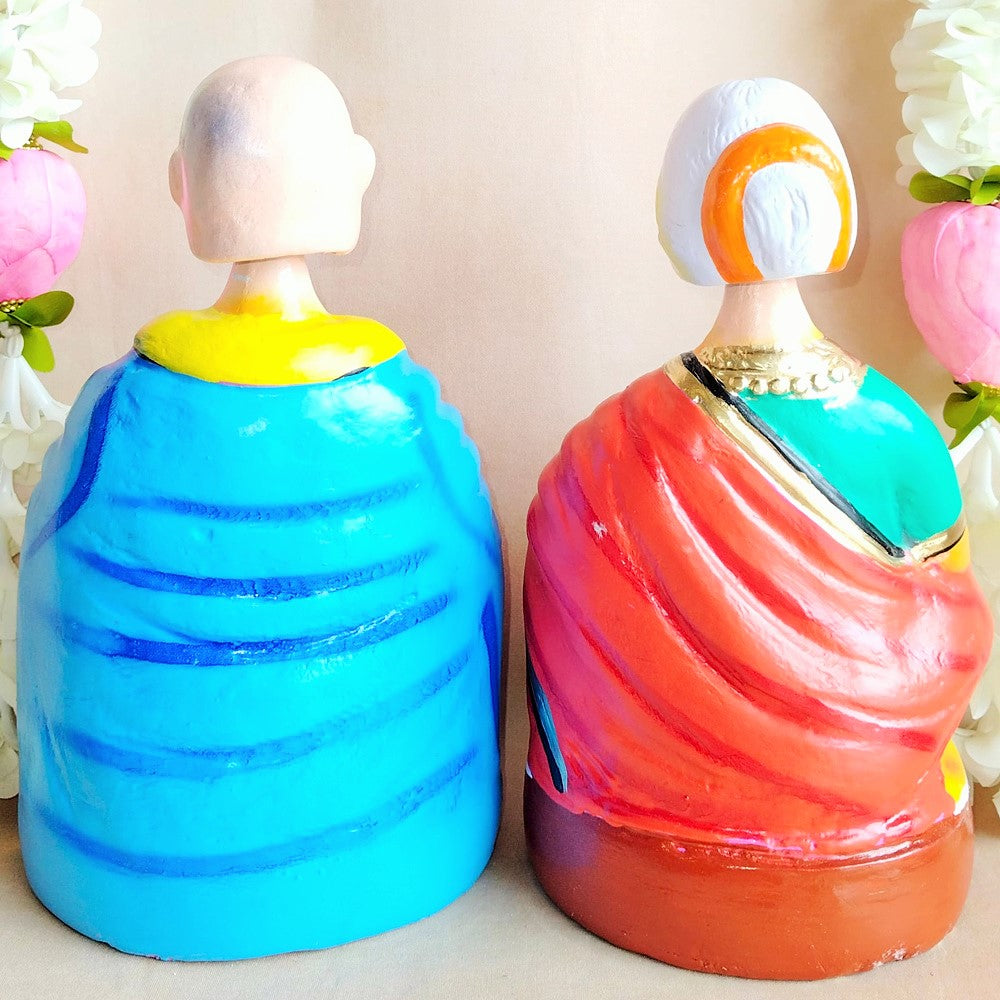 Handcrafted Thatha Paati Big Figurines - Traditional Indian Elderly Couple For Home And Temple Decor