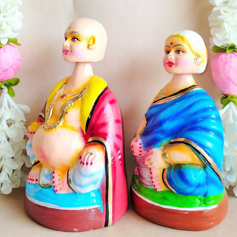 Handcrafted Thatha Paati Big Figurines - Traditional Indian Elderly Couple For Home And Temple Decor