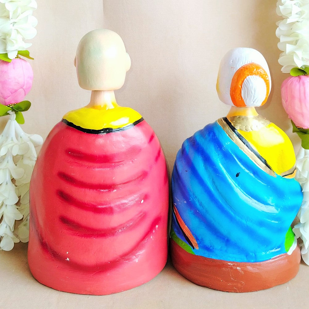 Handcrafted Thatha Paati Big Figurines - Traditional Indian Elderly Couple For Home And Temple Decor