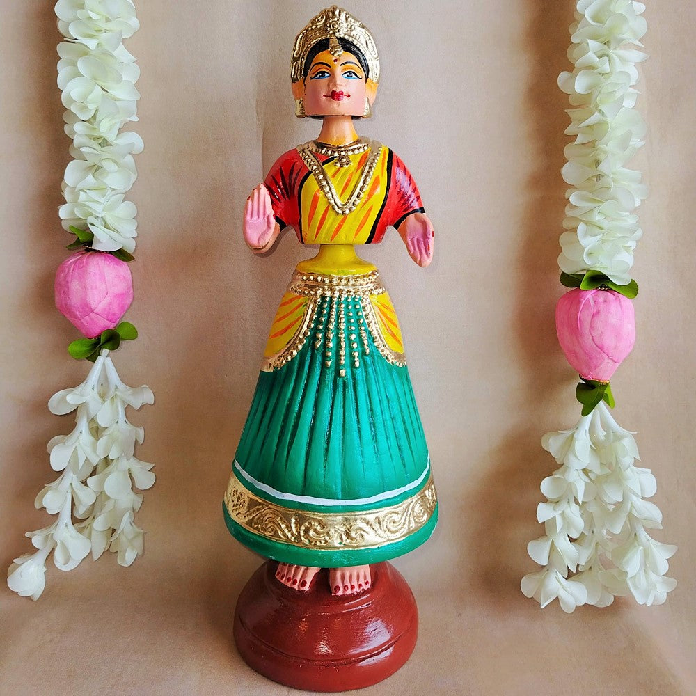 5 Mani Dancing Dolls Green - Handcrafted Traditional Indian Dance Figurines For Home Decor