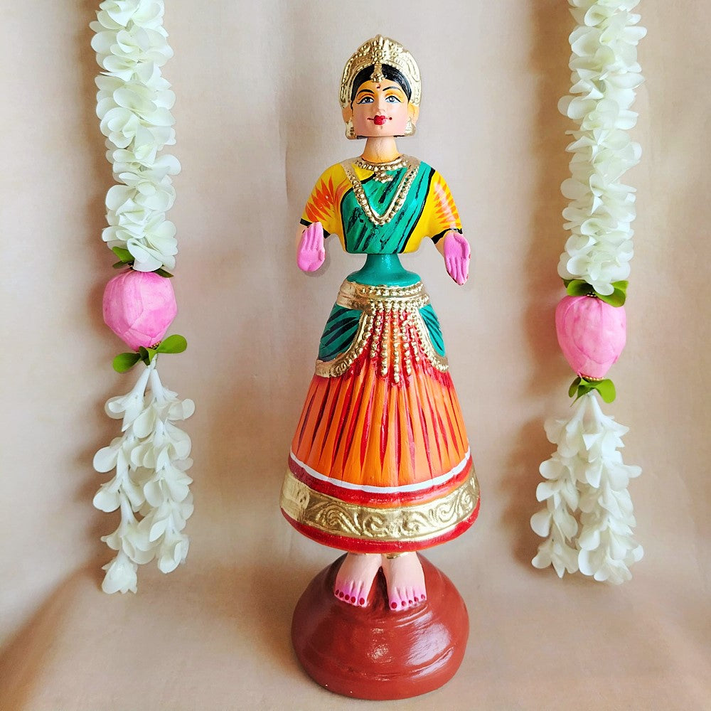 5 Mani Dancing Dolls Orange - Handcrafted Traditional Indian Dance Figurines For Home Decor