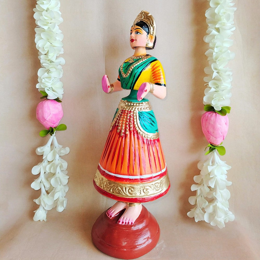 5 Mani Dancing Dolls Orange - Handcrafted Traditional Indian Dance Figurines For Home Decor