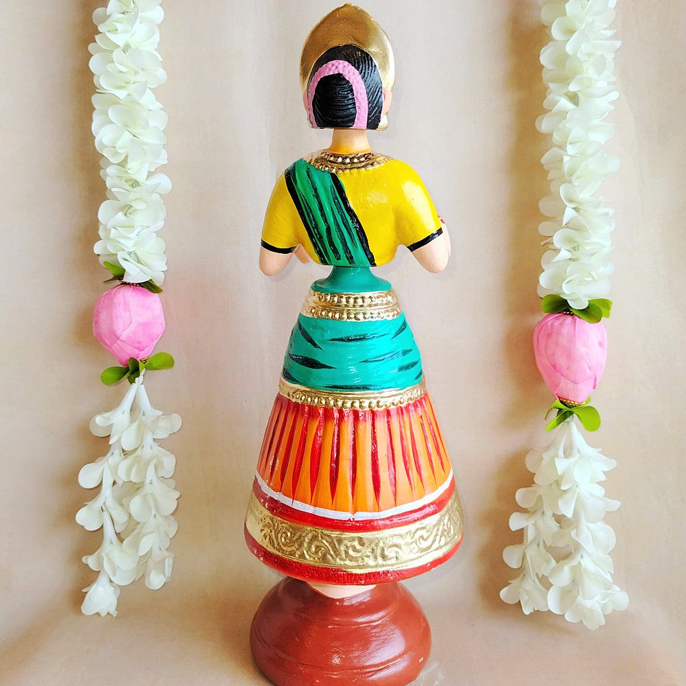 5 Mani Dancing Dolls Orange - Handcrafted Traditional Indian Dance Figurines For Home Decor