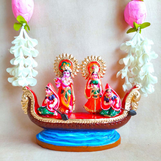 Radha Krishna Boat Navaratri Clay Golu Doll