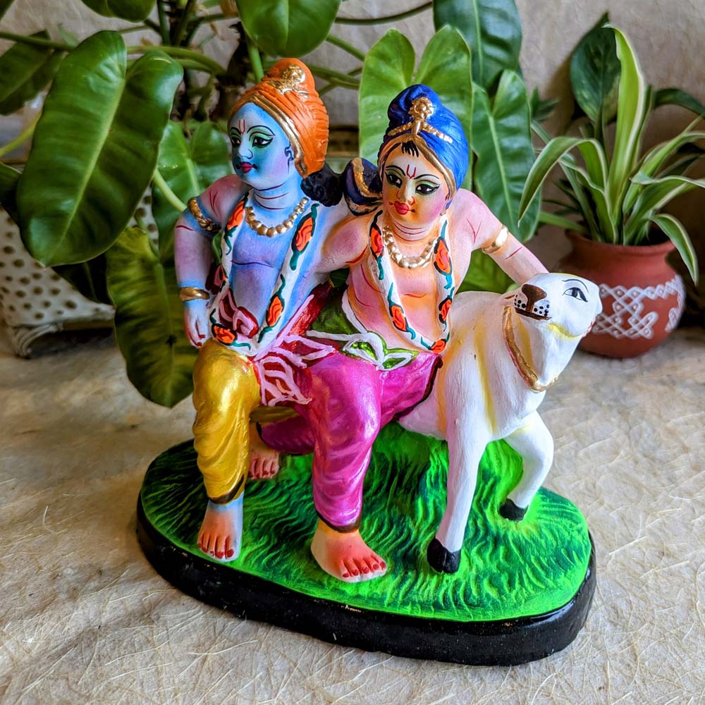 Navarathri Golu Doll Krishna Balram Standing With Cow