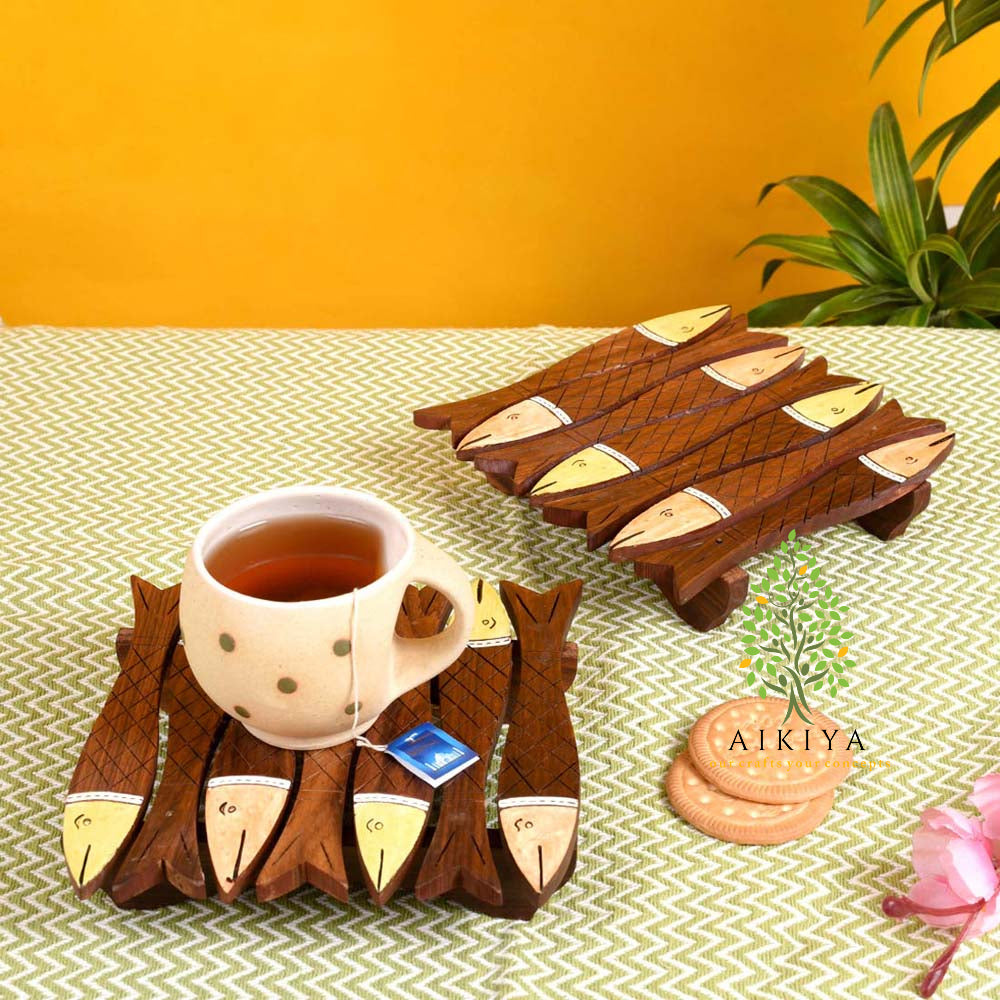 Wooden Hand Painted Fish Coaster (Set Of 2)