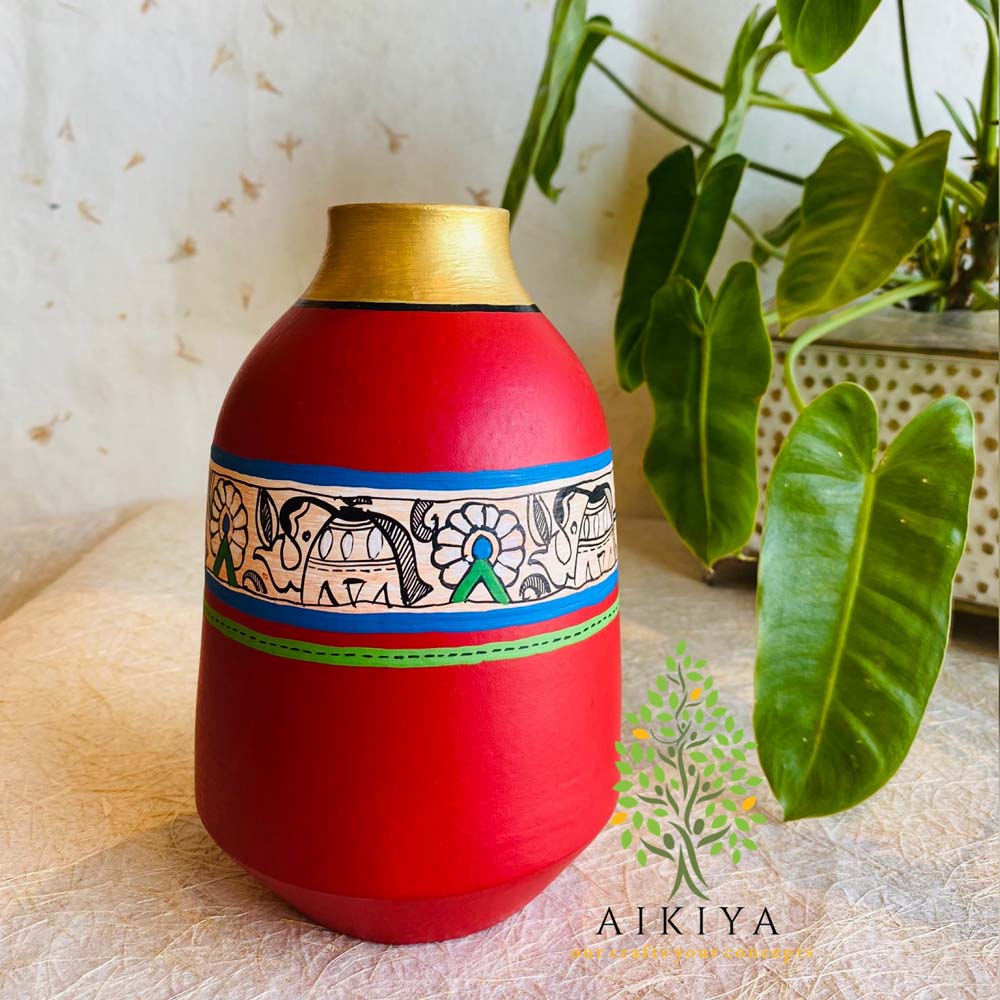 Miniature Red And Gold Urn